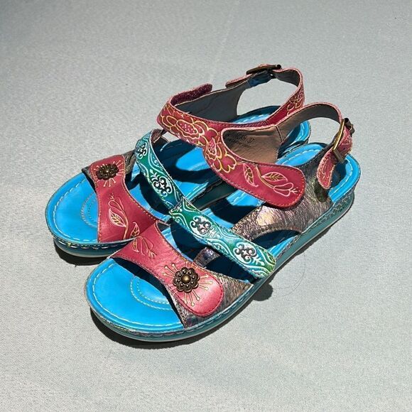 L’ARTISTE by Spring Step leather sandals with multiple straps Size 37 B32 - Picture 4 of 11